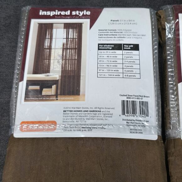 2 Brown Crushed 84" & 1 Voile Sheer 63" Curtain Panel Chocolate Brown - Picture 8 of 12